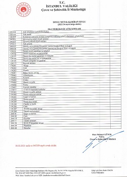 SOYLU METAL TOPLAMA - AYRIŞTIRMA KOD LİSTESİ 